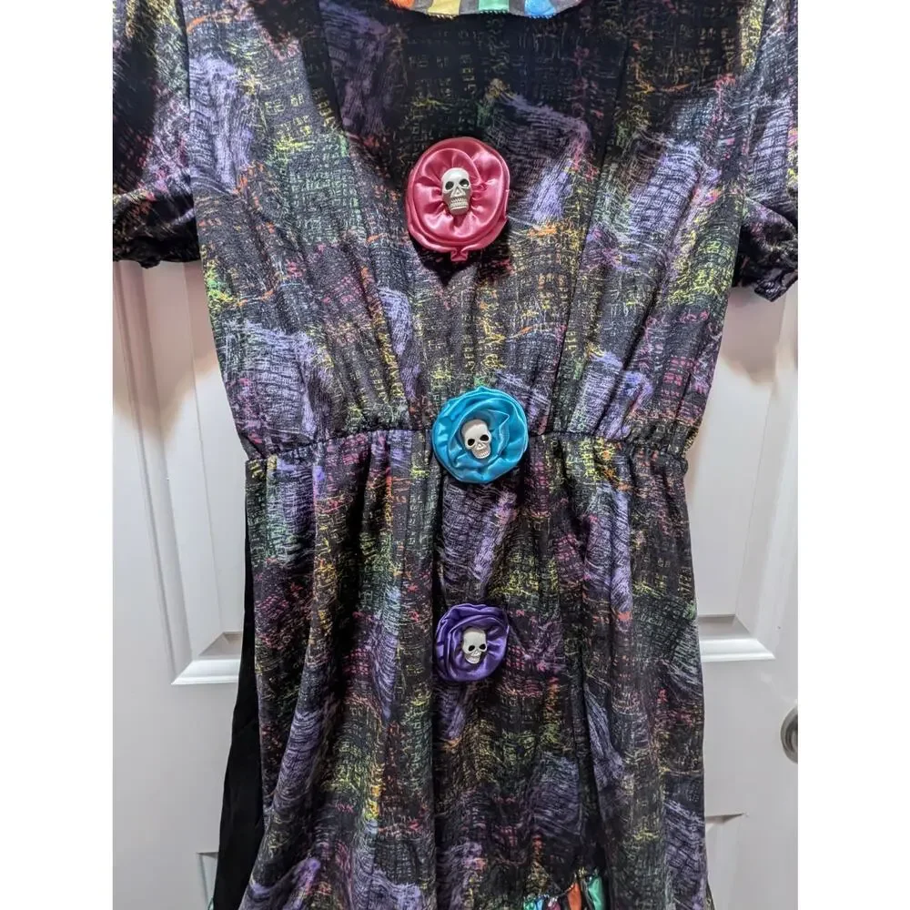 Morph Girls Creepy Rainbow Clown Halloween Costume Dress Size XL